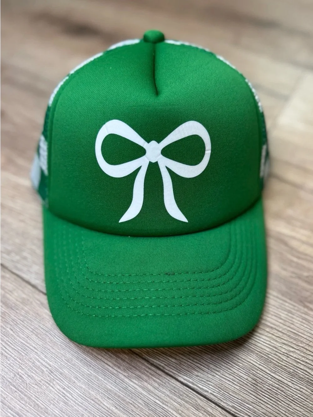 NWT Green Trucker Hat with White Bow Graphic
